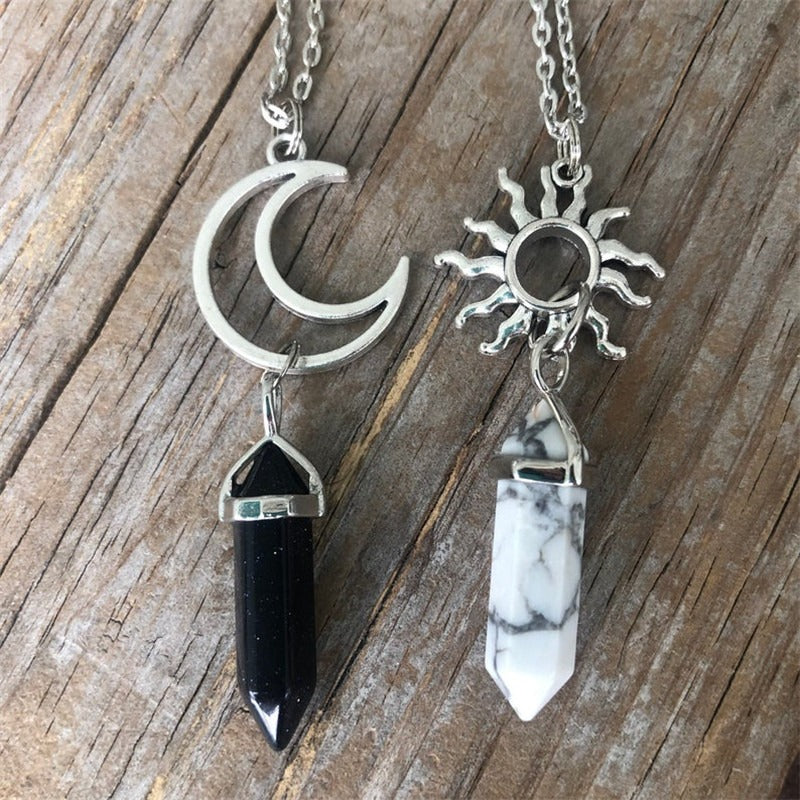 Natural Stone Sun and Moon Necklace 2PCS Set