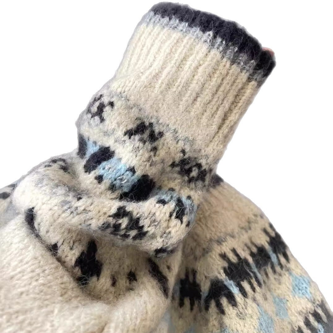 Vintage Jacquard Round Neck Knit Cardigan Sweater