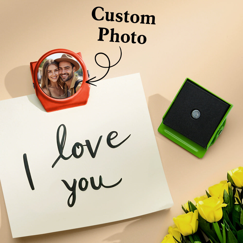 Custom photo metal clip with 'I love you' note, orange magnetic clip with photo magnet
