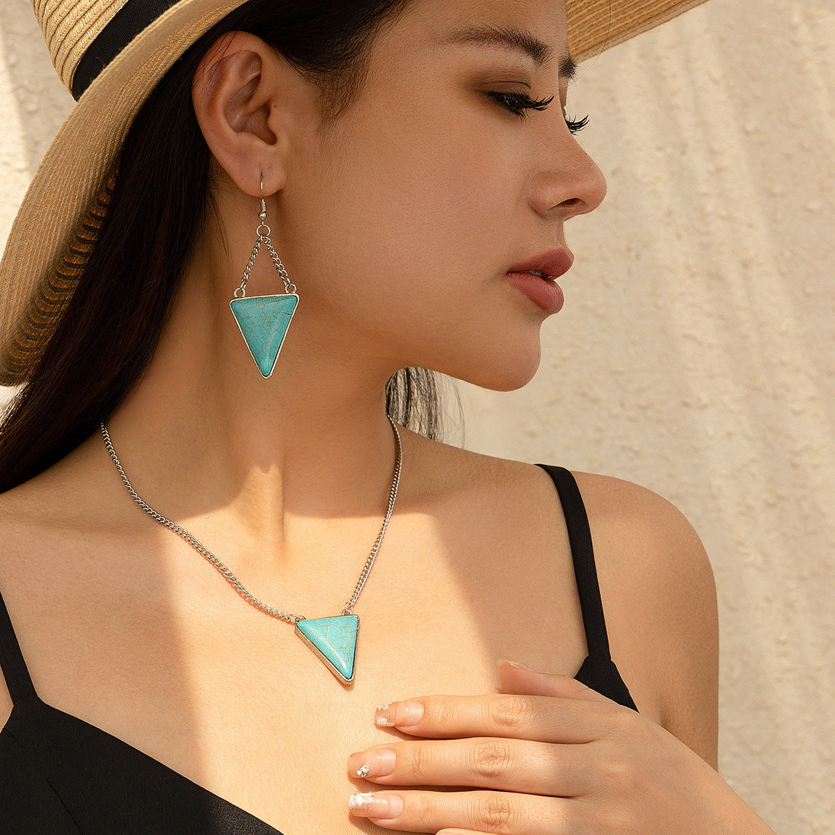 Natural Stone Coconut Tree Necklace and Earing