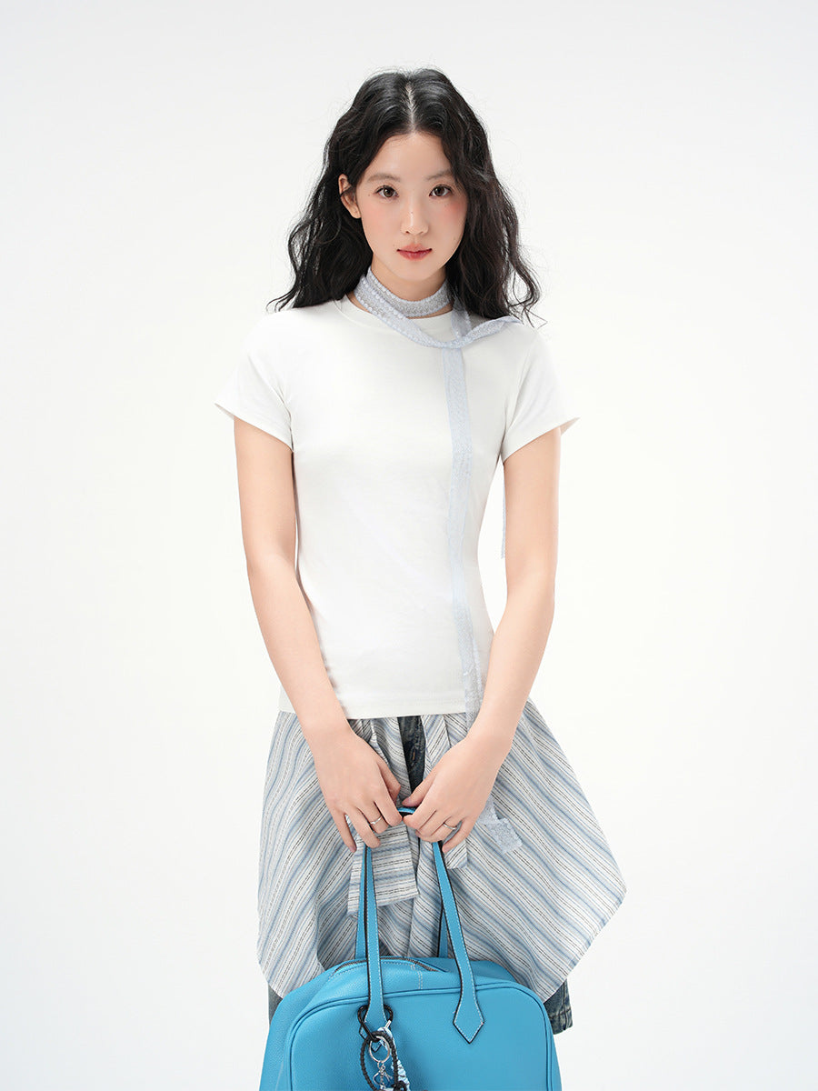 Round Neck Basic Cotton Fitted Short Sleeve Tee