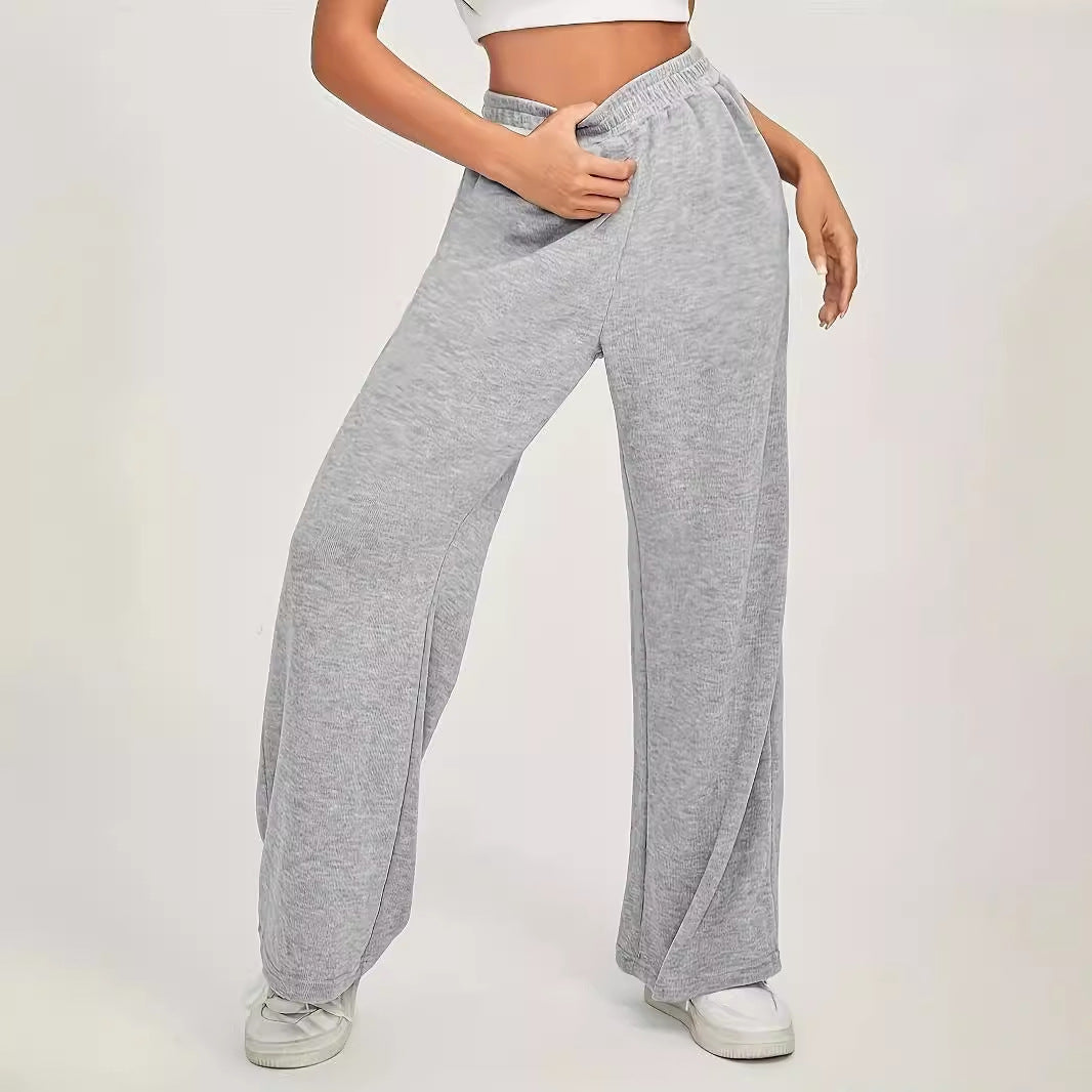 Solid Color High Waisted Wide Leg Pants