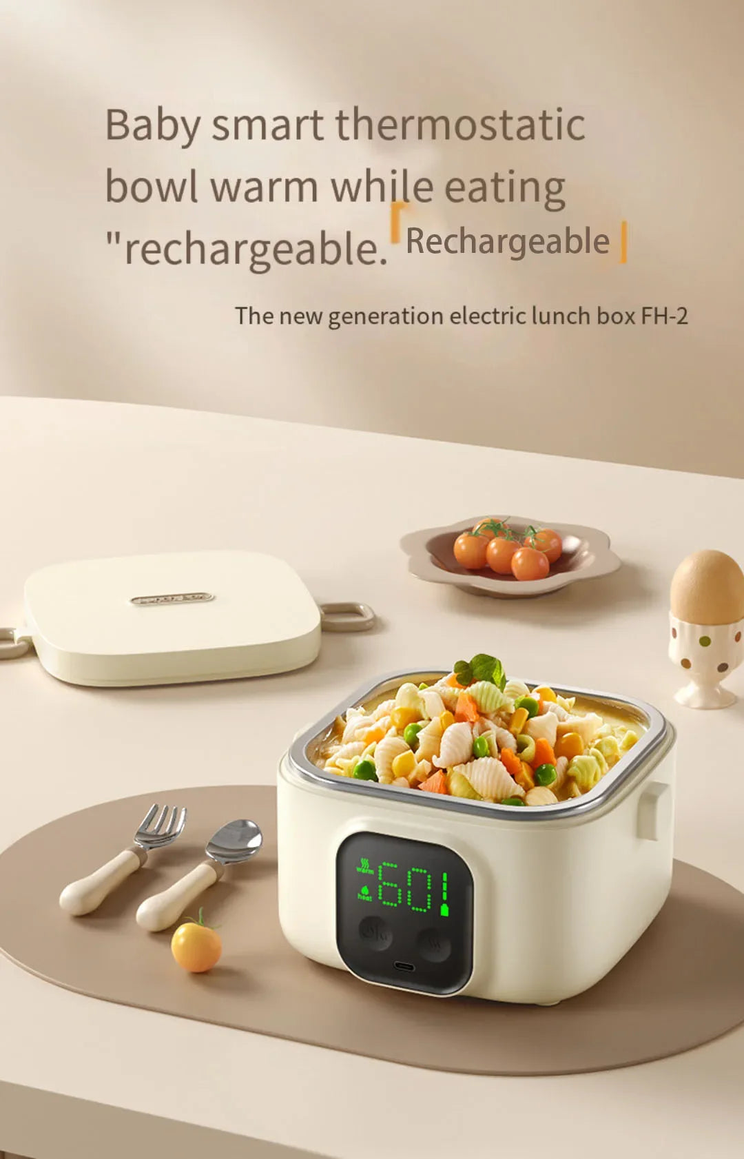 Rechargeable Water-Free Heating On-The-Go Lunch Box