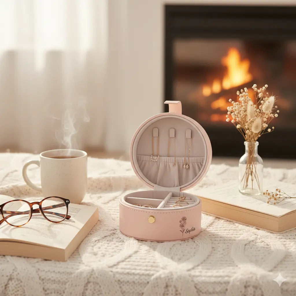 Personalized Birth Flower Jewelry Box With Name