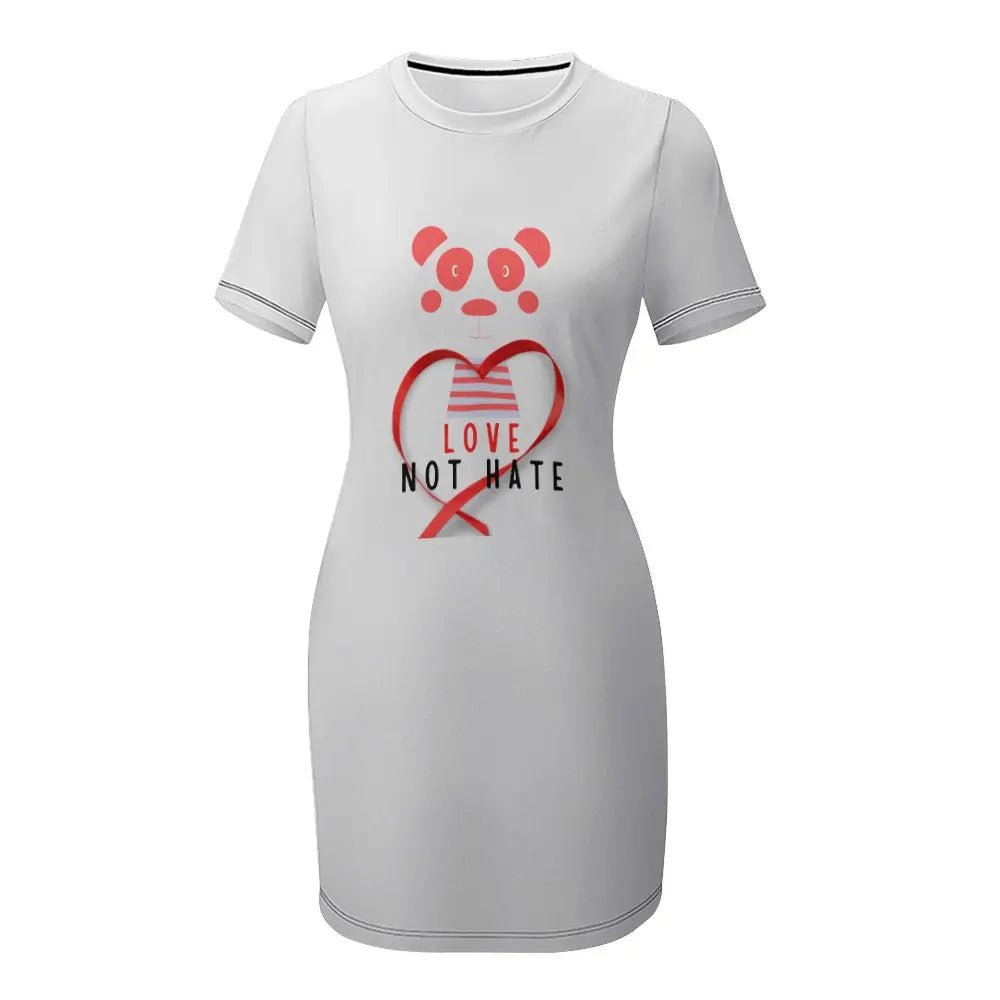 Crew Neck Short Sleeve Dress - Love not Hate - Piryoung Shop