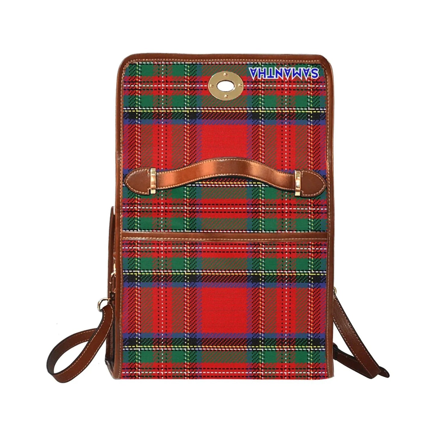 Personalized Waterproof Canvas Shoulder Strap Bag Scottish Tartan - Piryoung Shop