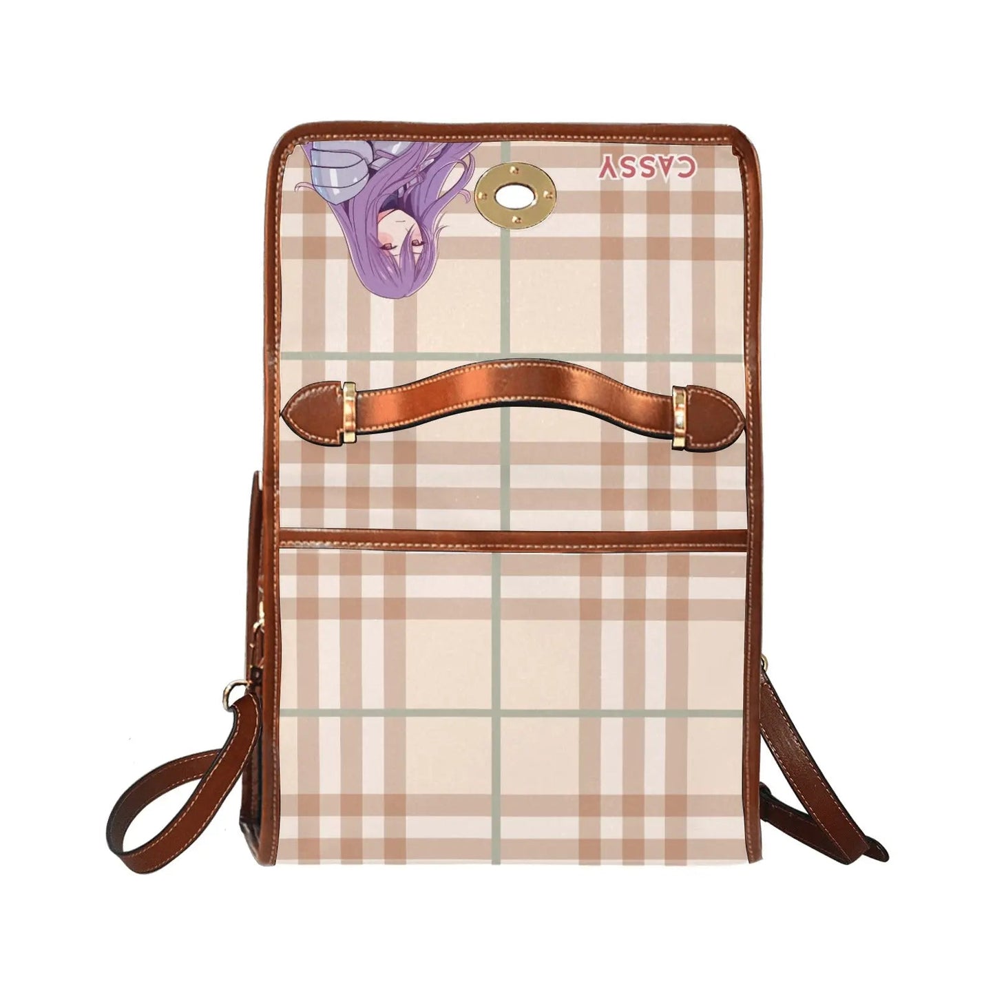 Personalized Waterproof Canvas Shoulder Strap Bag Tartan Brown Anime - Piryoung Shop