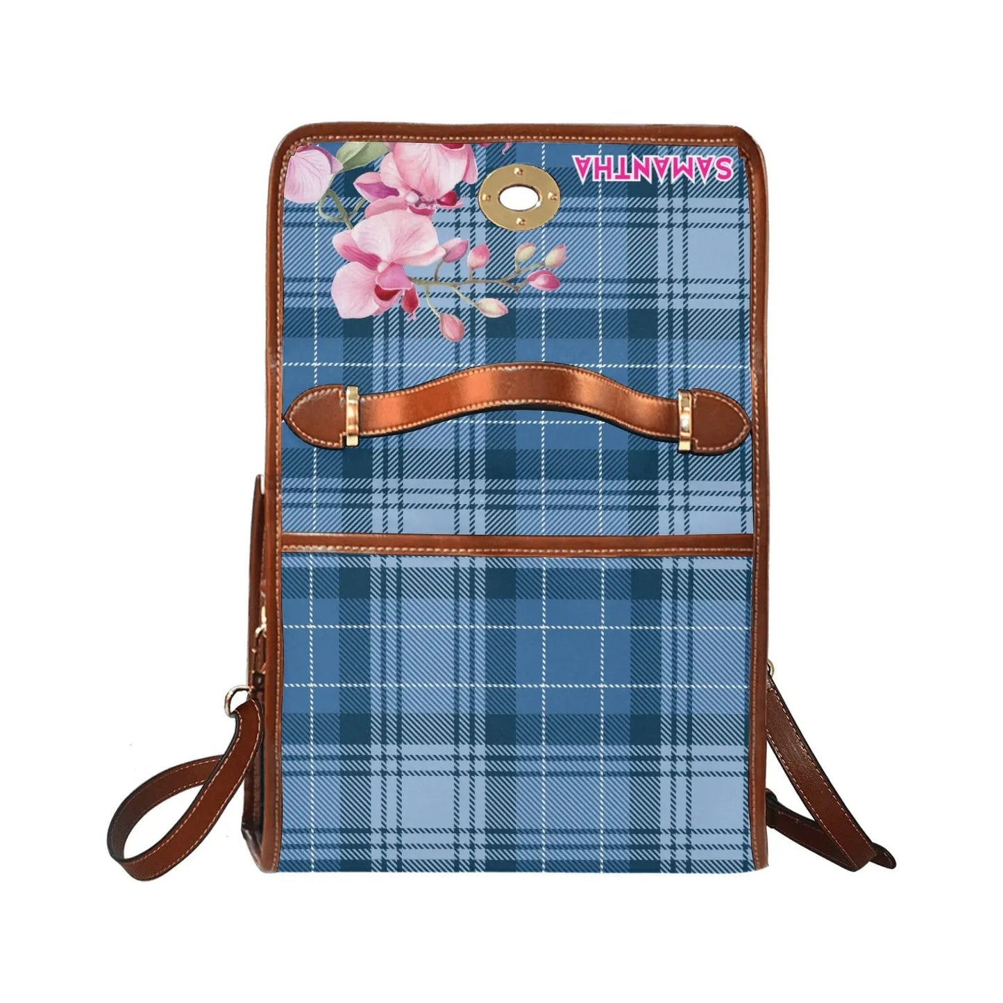Personalized Waterproof Canvas Shoulder Strap Bag Tartan Flower Design - Piryoung Shop