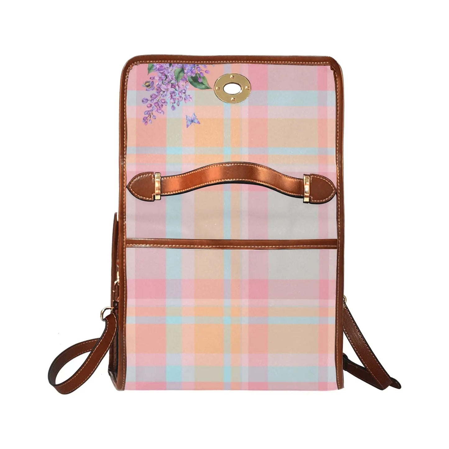 Personalized Waterproof Canvas Shoulder Strap Bag Tartan Pink - Piryoung Shop