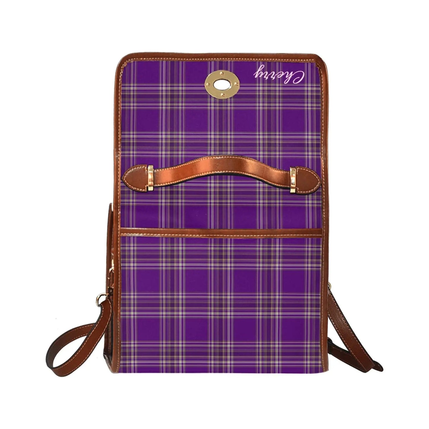 Personalized Waterproof Canvas Shoulder Strap Bag Tartan Purple - Piryoung Shop