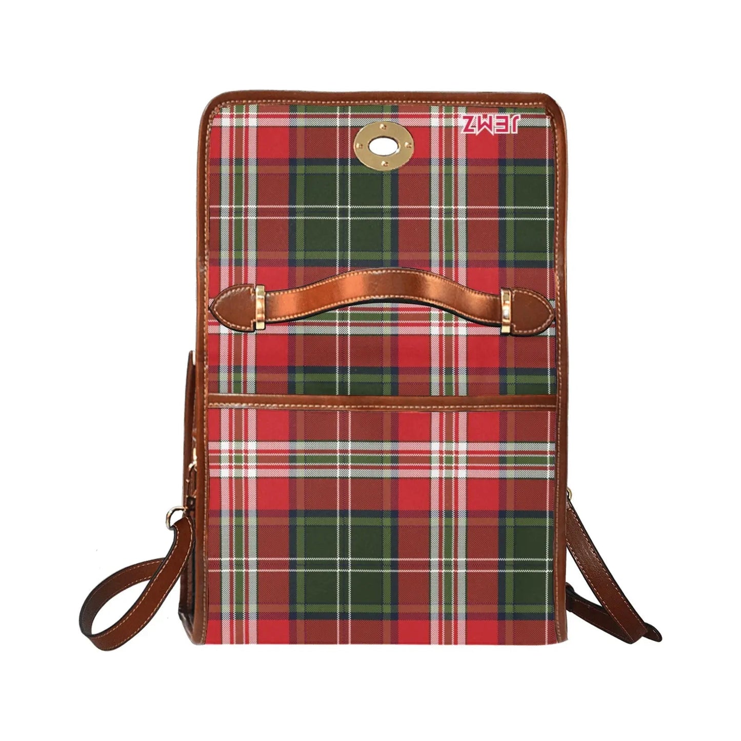 Personalized Waterproof Canvas Shoulder Strap Bag Tartan Red Butterfly - Piryoung Shop