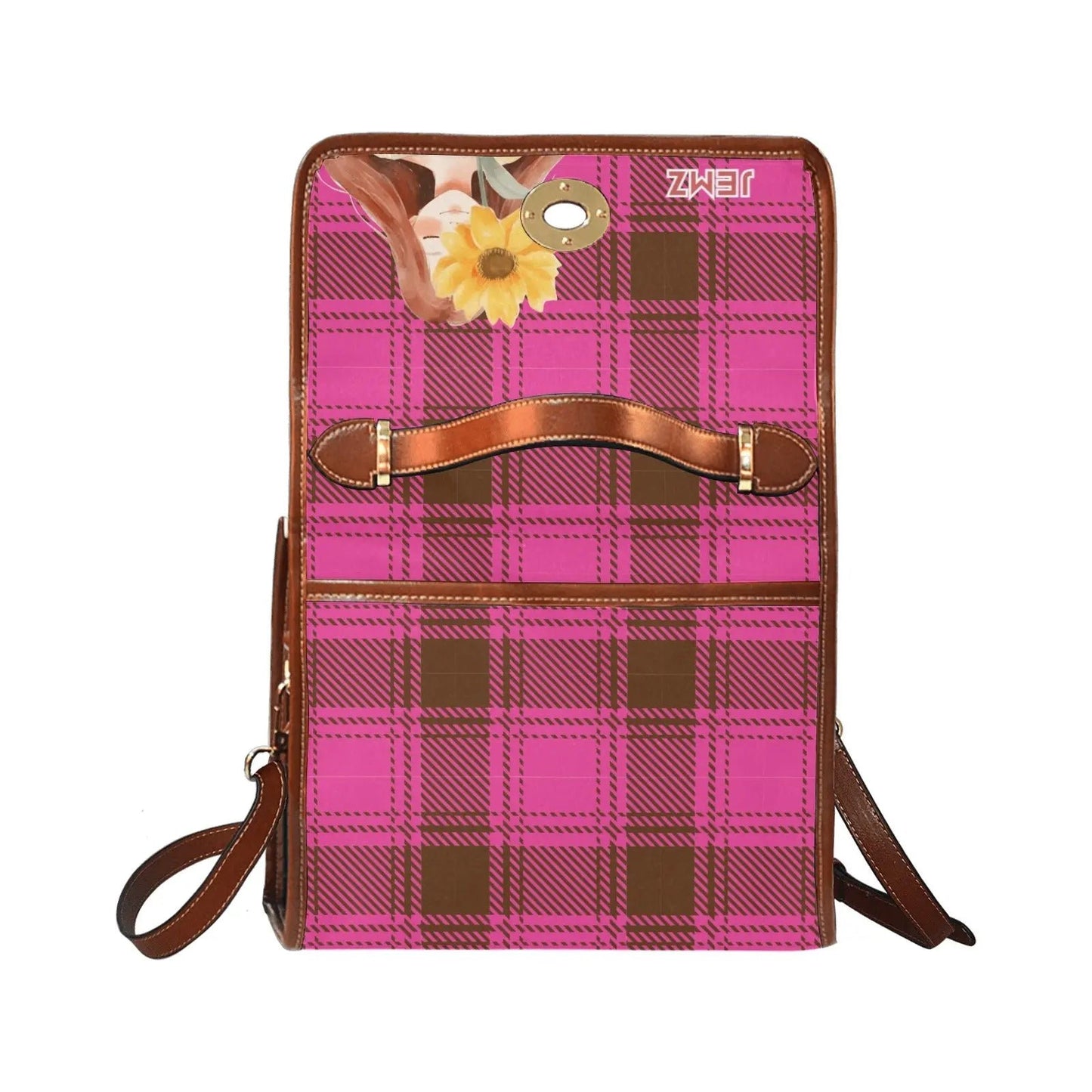 Personalized Waterproof Canvas Shoulder Strap Bag Tartan Red Sunflower Girl - Piryoung Shop