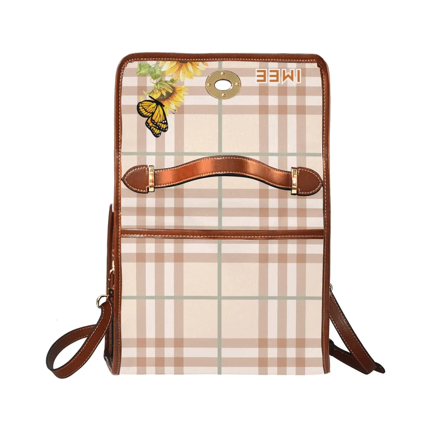 Personalized Waterproof Canvas Shoulder Strap Bag Tartan Sunflower - Piryoung Shop