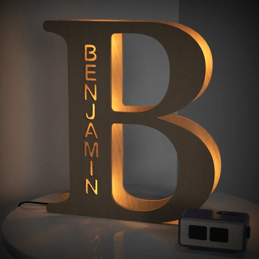 Personalized Wooden Letter Lamp With Custom Name Alphabet Night Lights (19CM) - Piryoung Shop