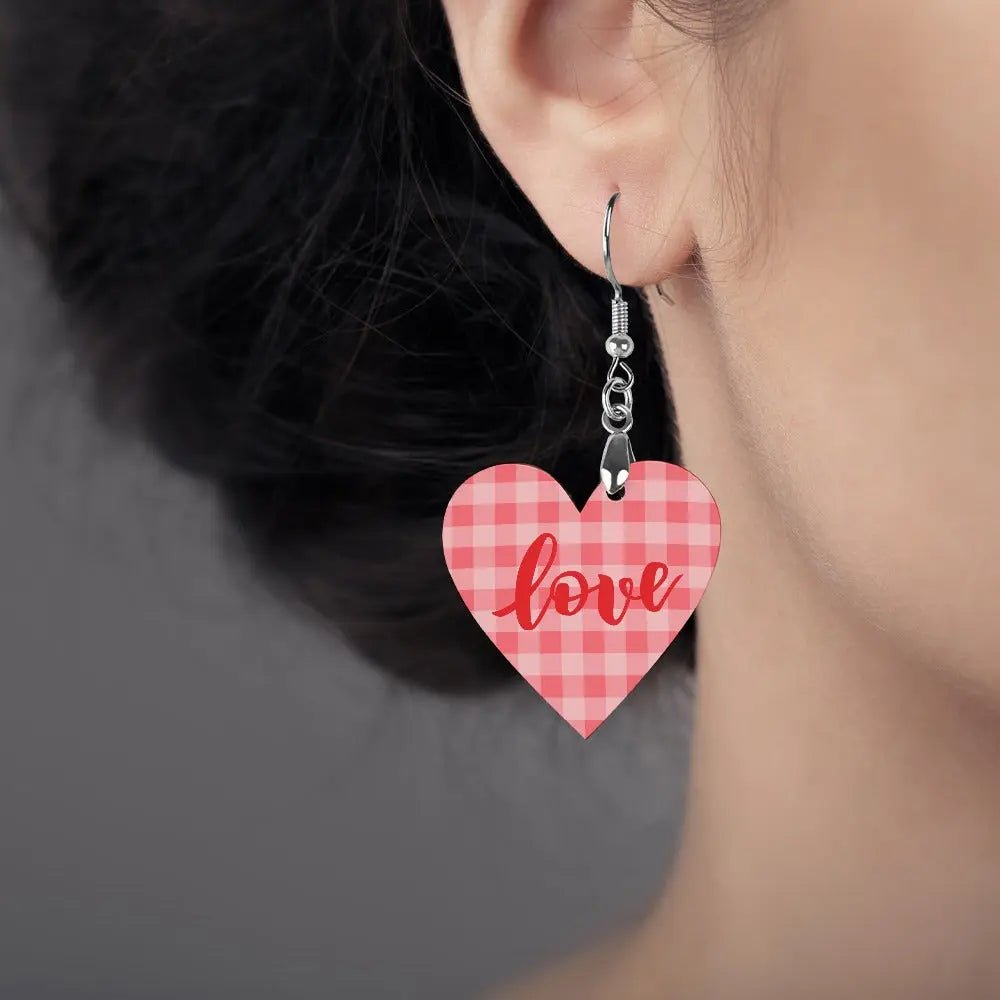 Tartan Wooden Heart Love Earring - Piryoung Shop