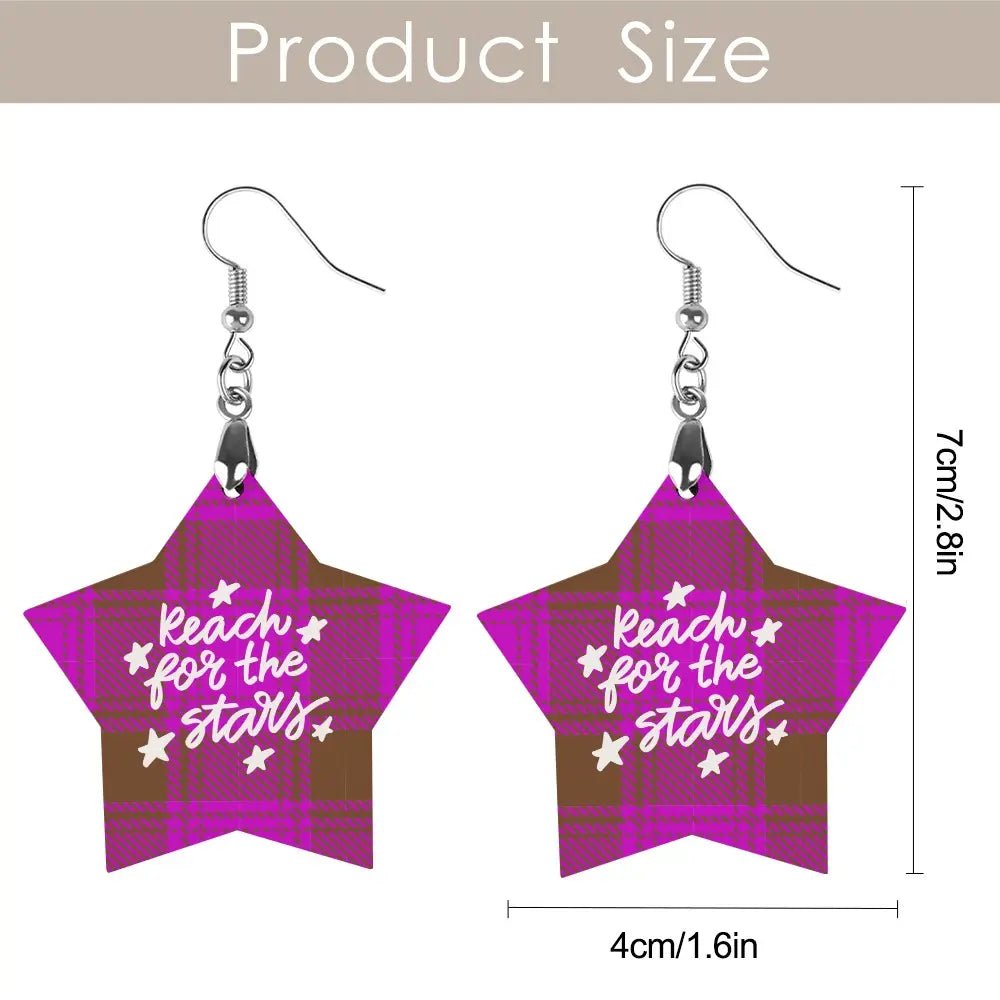 Tartan Wooden Star Earring - Piryoung Shop