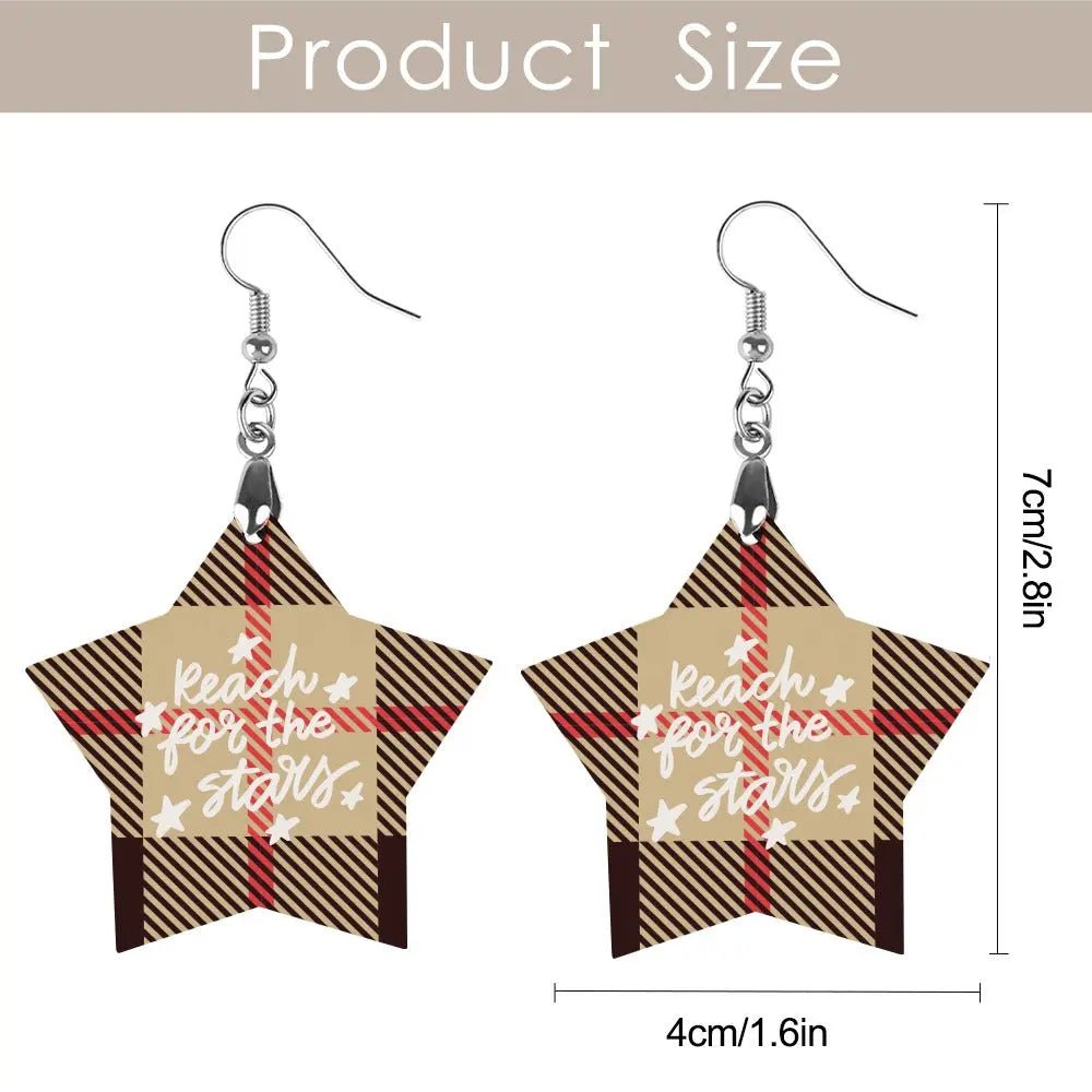 Tartan Wooden Star Earring - Piryoung Shop