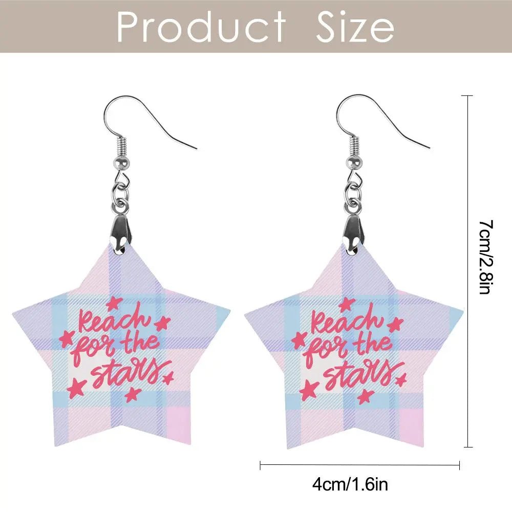 Tartan Wooden Star Earring - Piryoung Shop