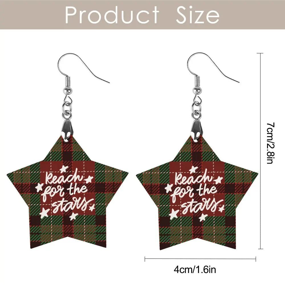 Tartan Wooden Star Earring - Piryoung Shop