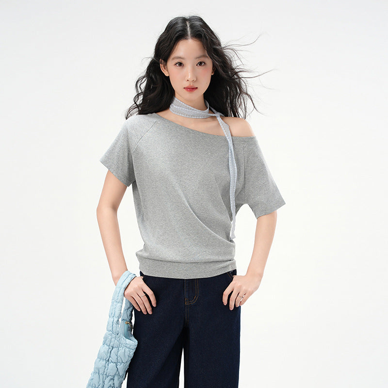 One-Shoulder Slash Neck Sleeveless Tee
