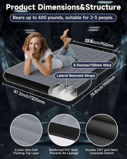 SUV Camping Air Mattress with Electric Pump – Grey