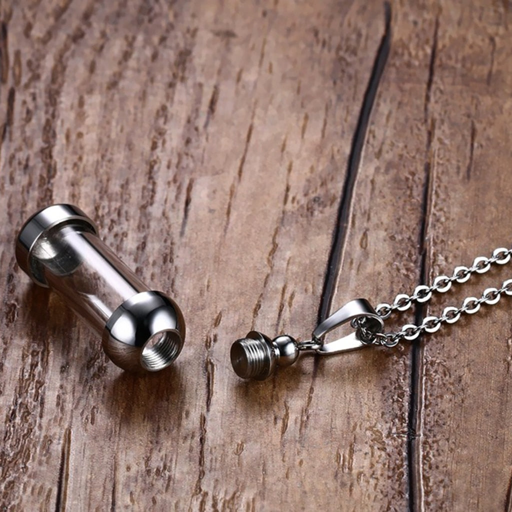 Clear Glass Tube Wishing Bottle Lucky Pendant Necklace