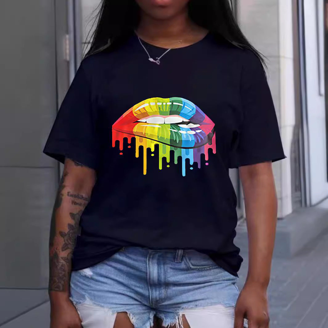 Lip Print Round Neck Tee