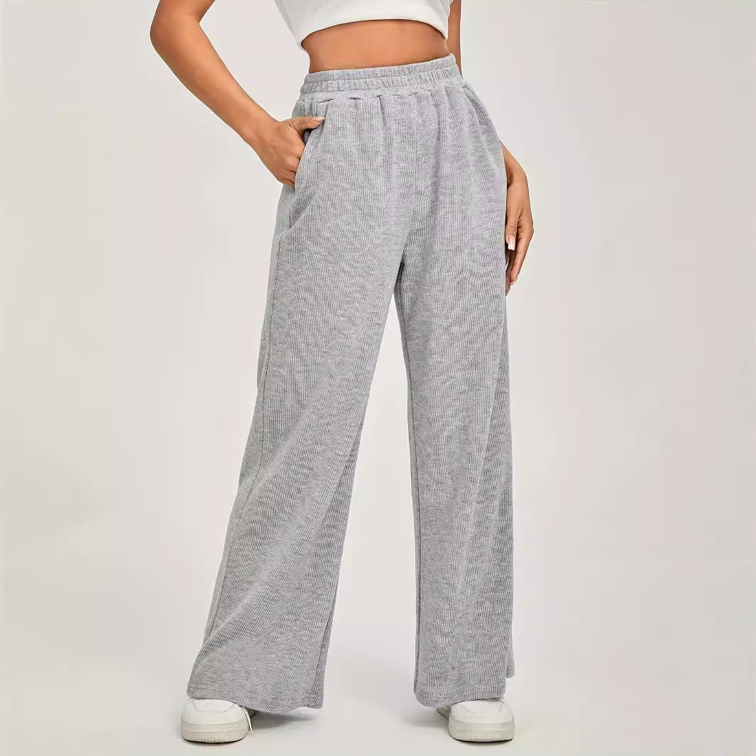 Solid Color High Waisted Wide Leg Pants