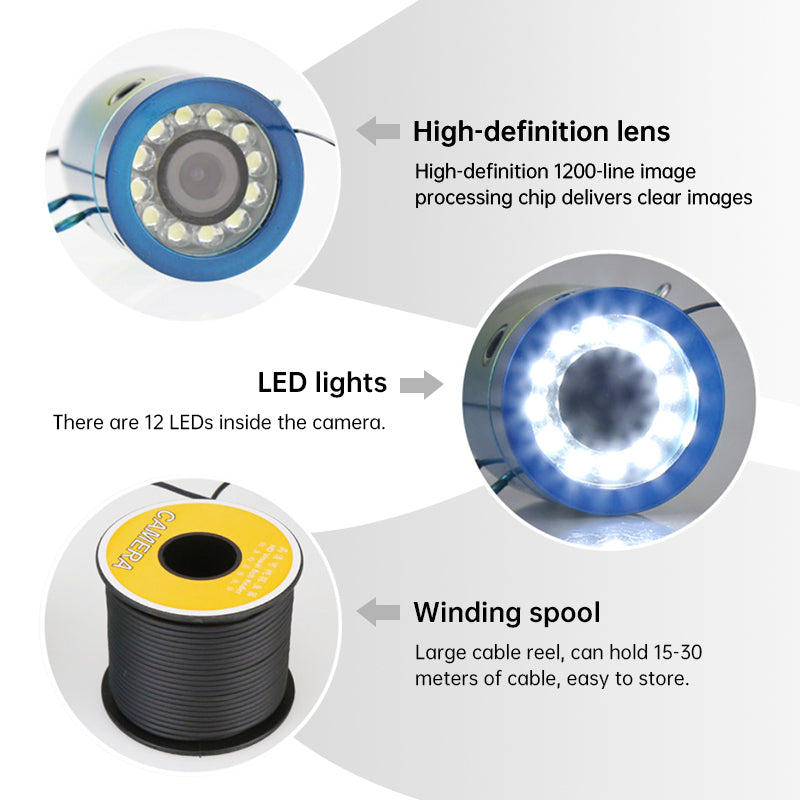 Underwater Fishing Camera with 8 IR Lights, 5V DC Cable, Length Options 15/20/30m, Fish Finder