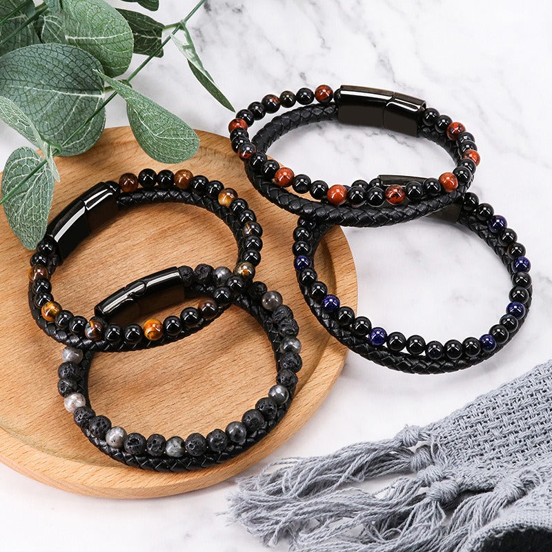 Natural Stone Tiger Eye Beaded Bracelet for Men
