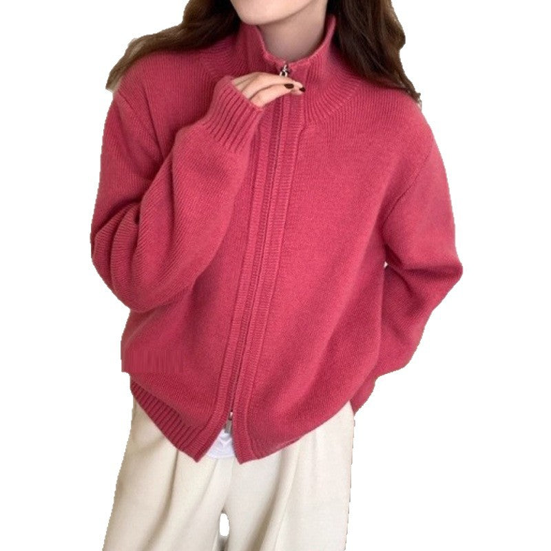 High Neck Knit Cardigan Sweater