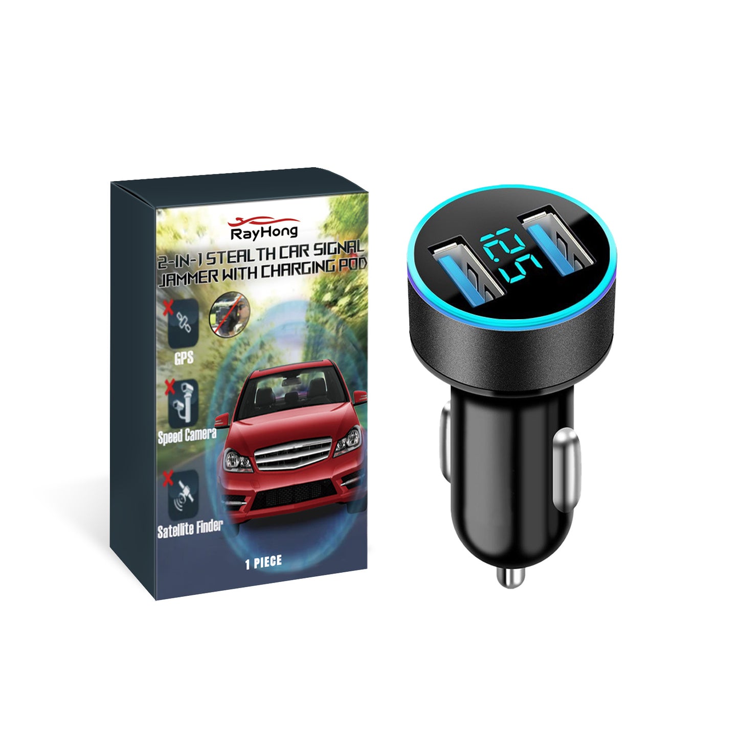 2-In-1 Car Signal Jammer With Charging Pod, Car Dual USB Interface Mobile Phone Multi-Function Charger