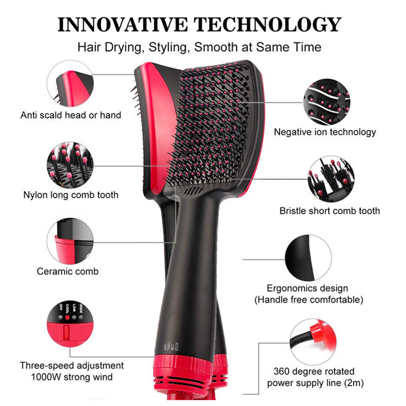 2-In-1 Hot Air Comb Straight Dual Purpose Hair Dryer Comb with Negative Ion