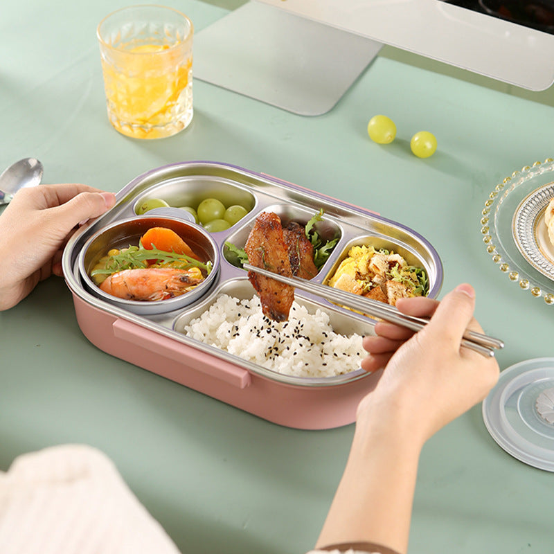 Microwaveable Stainless Steel Compartment Insulation Lunch Box with Cutlery
