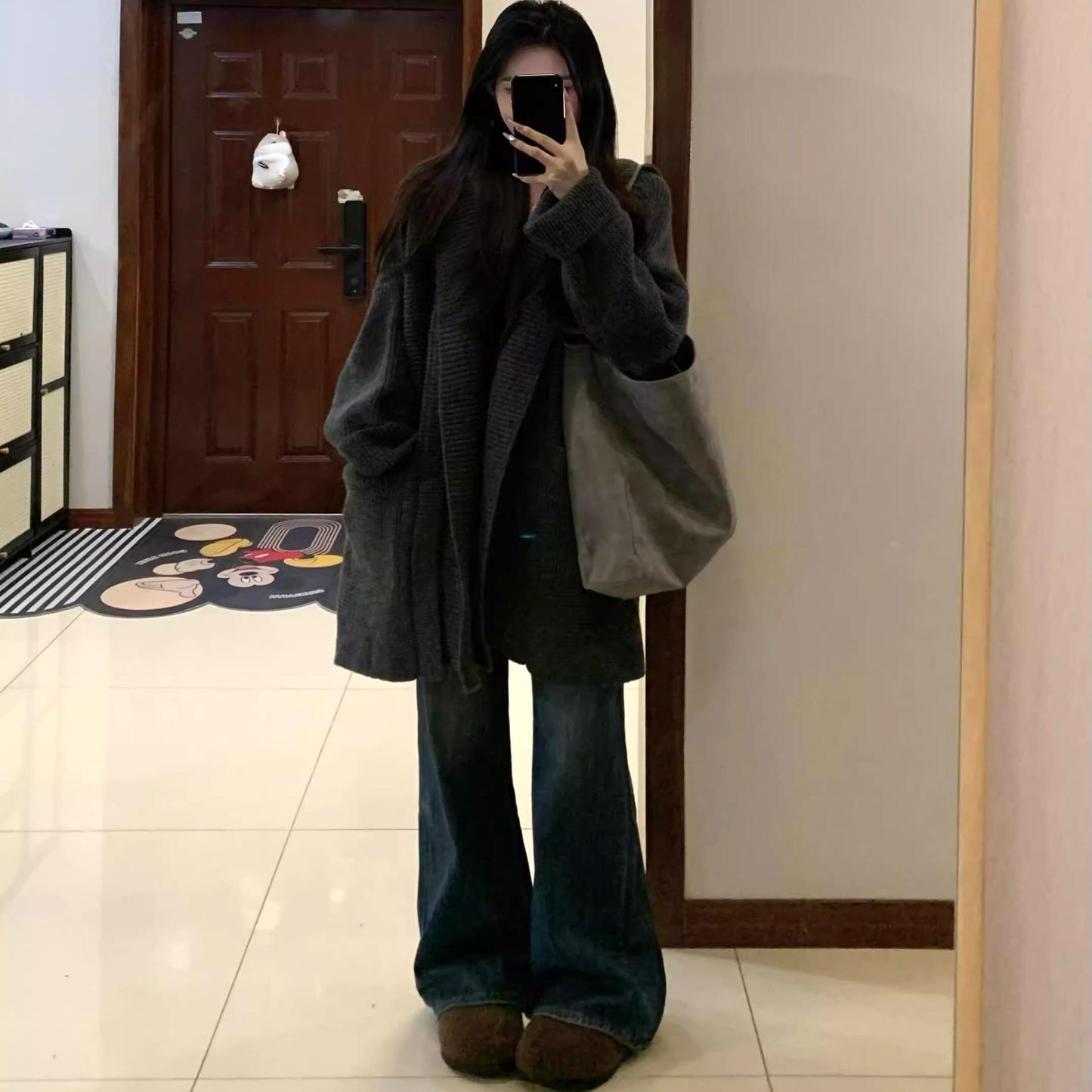 Collar Hooded Knit Cardigan Sweater
