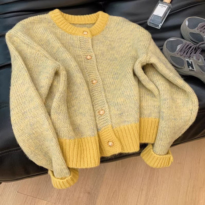 Chic Yellow Short Knit Cardigan Sweater