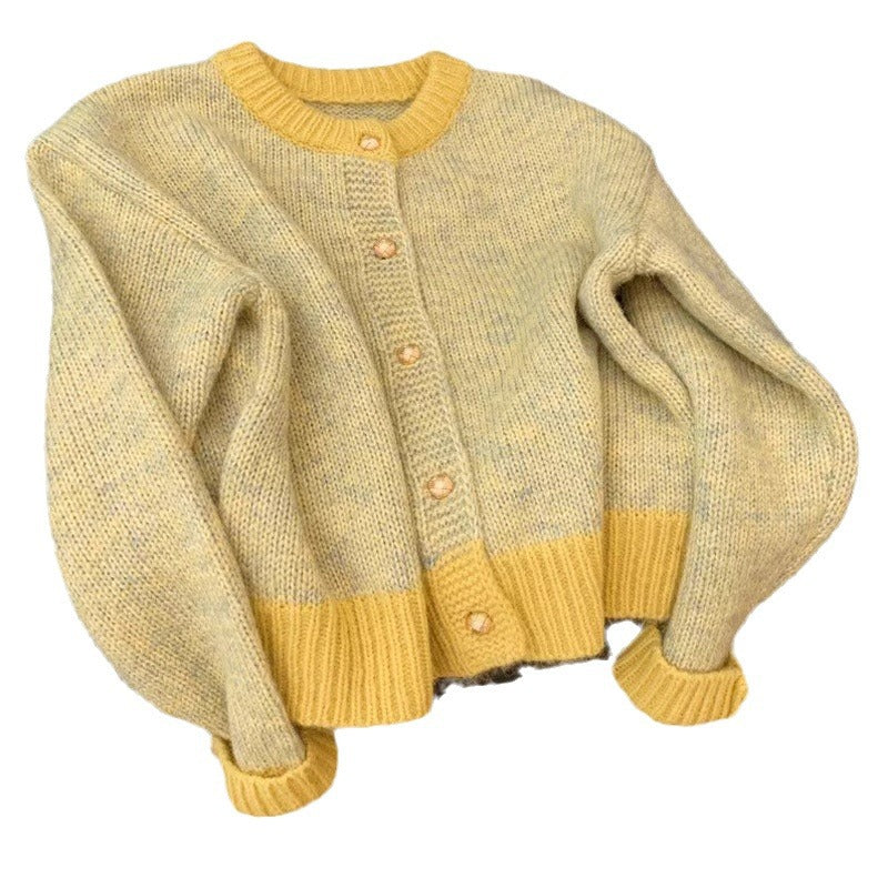 Chic Yellow Short Knit Cardigan Sweater