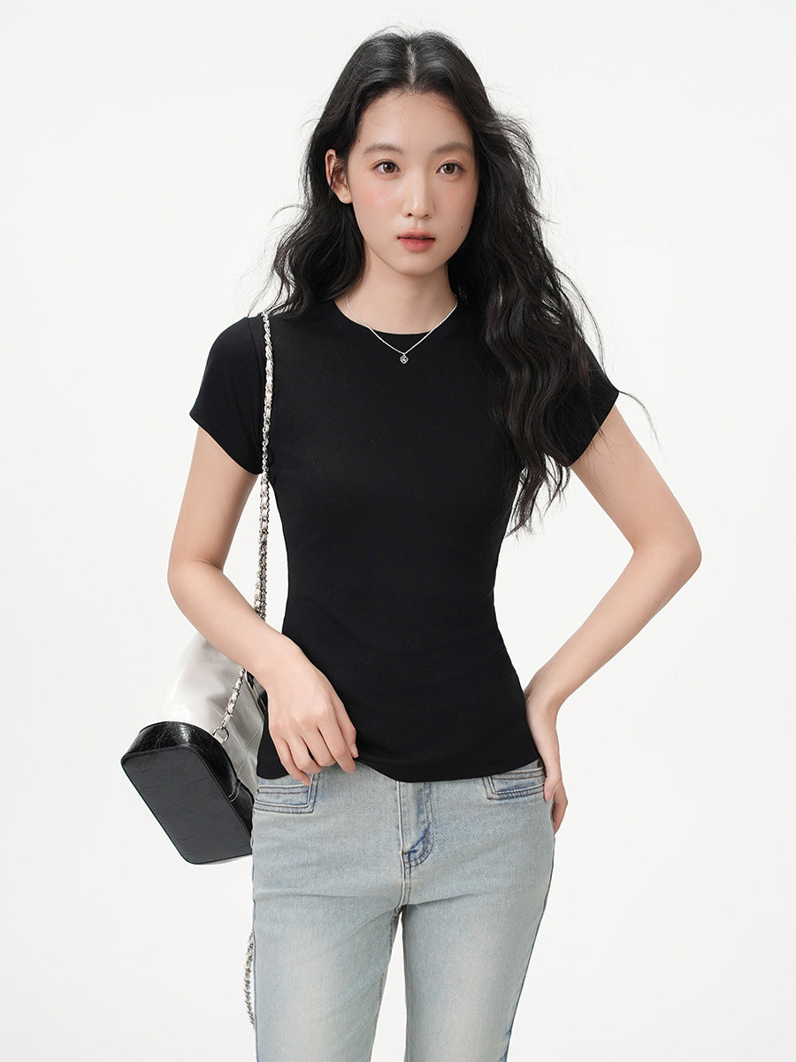 Round Neck Basic Cotton Fitted Short Sleeve Tee