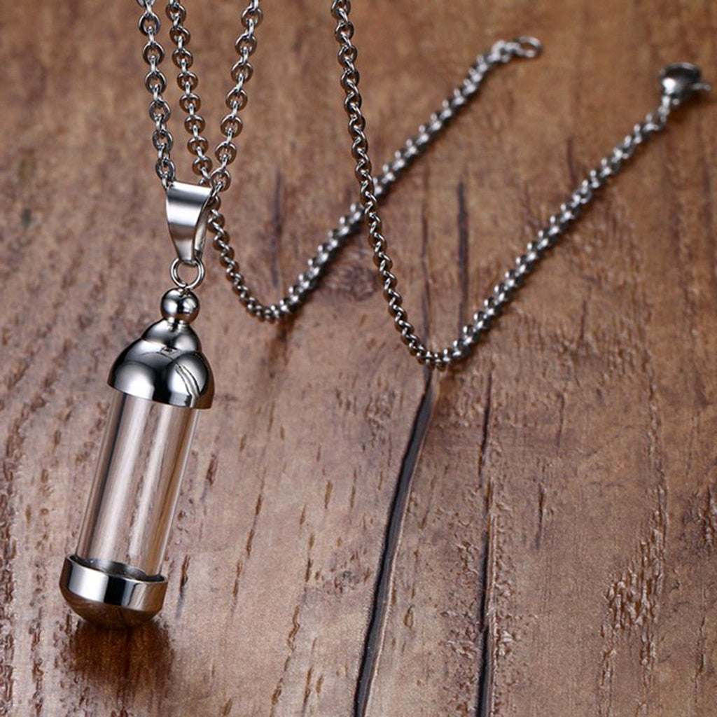 Clear Glass Tube Wishing Bottle Lucky Pendant Necklace