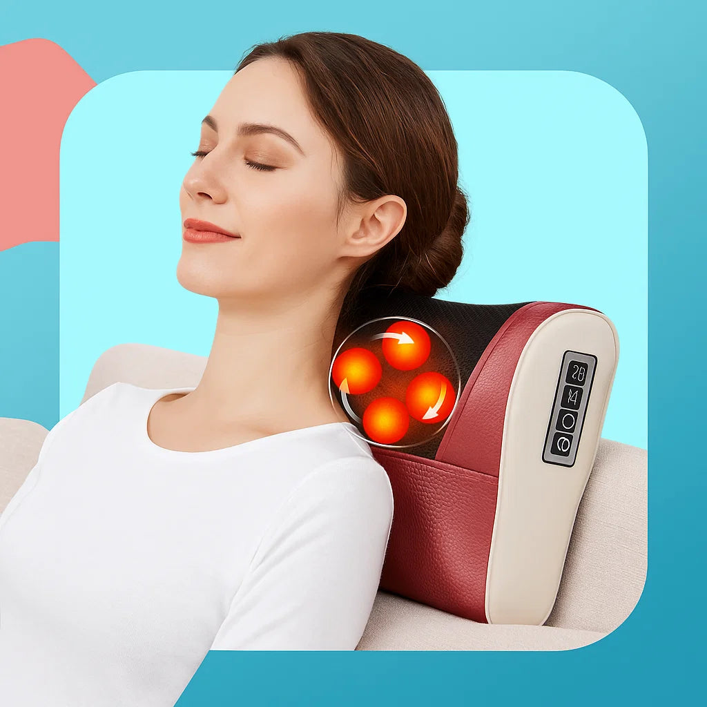 4-Key Smart Shiatsu Neck, Shoulder & Back Massage Pillow