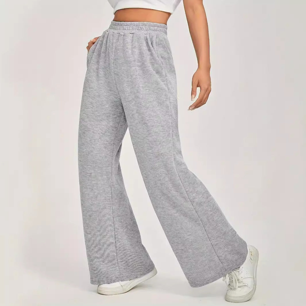 Solid Color High Waisted Wide Leg Pants