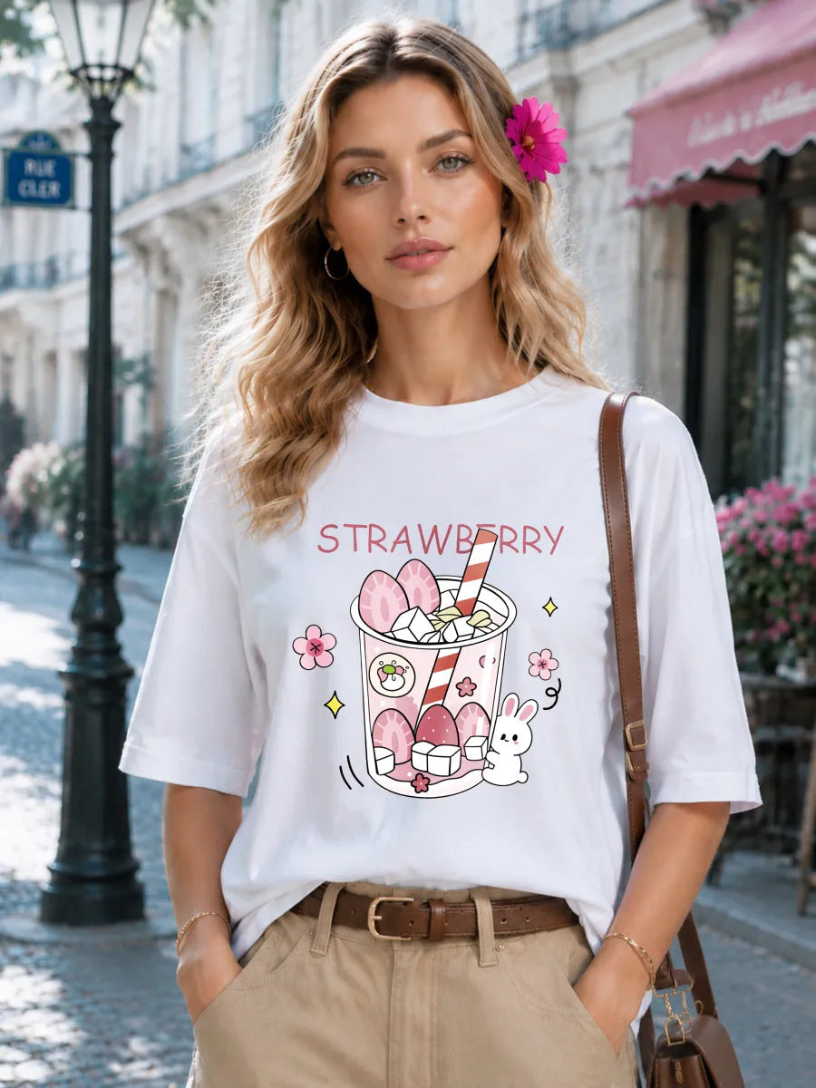 Rabbit Pattern Loose Short Sleeved Tee