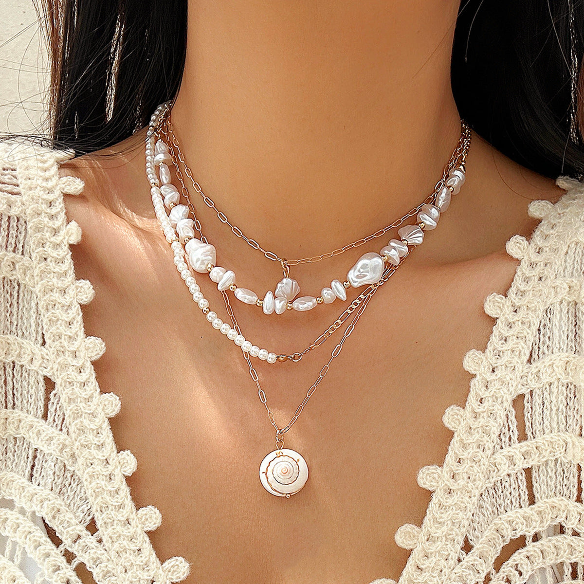 Natural Stone Baroque Beaded Shell Ocean