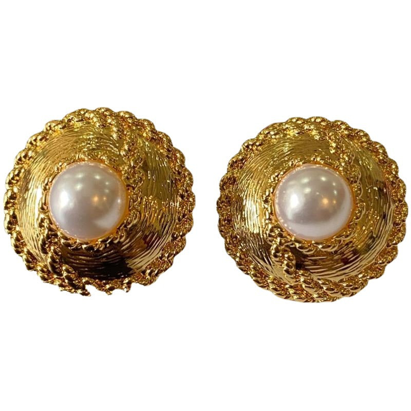 Brass Retro Natural Stone Pearl Earrings