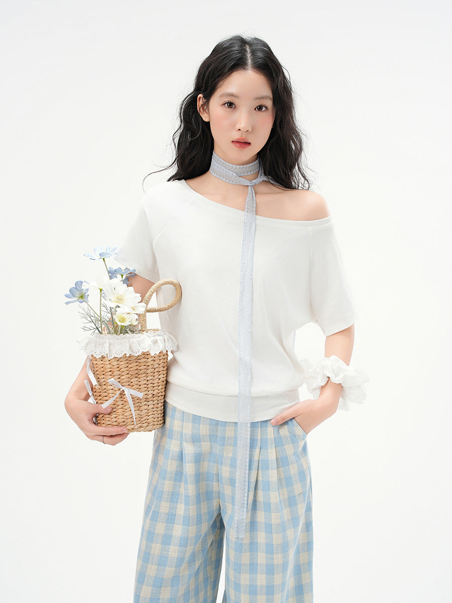 One-Shoulder Slash Neck Sleeveless Tee