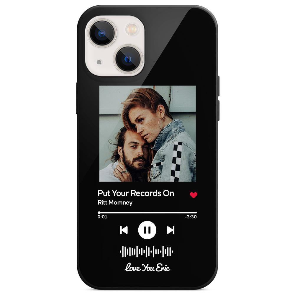 Custom Scannable Music Code Glass iPhone Case with couple photo, black