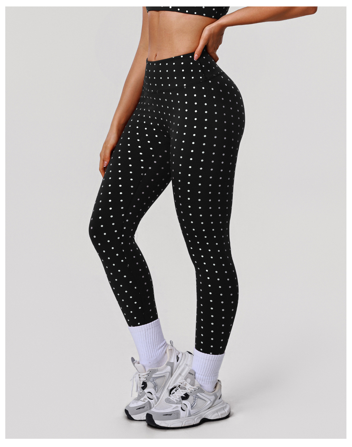 High Waist Elastic Silver Dot Yoga Pants for Women, Butt-Lifting Fitted Leggings, Outdoor Running Sports
