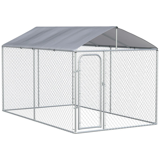 13-Foot Outdoor Dog Kennel with Canopy – Silver