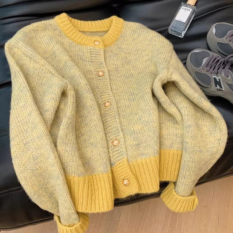 Chic Yellow Short Knit Cardigan Sweater