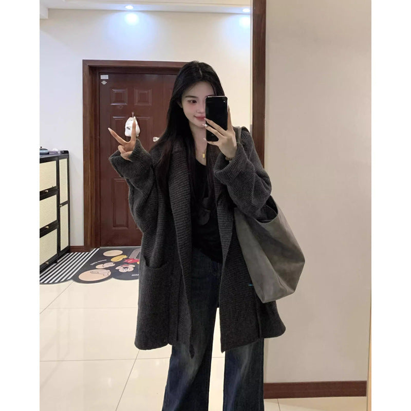 Collar Hooded Knit Cardigan Sweater